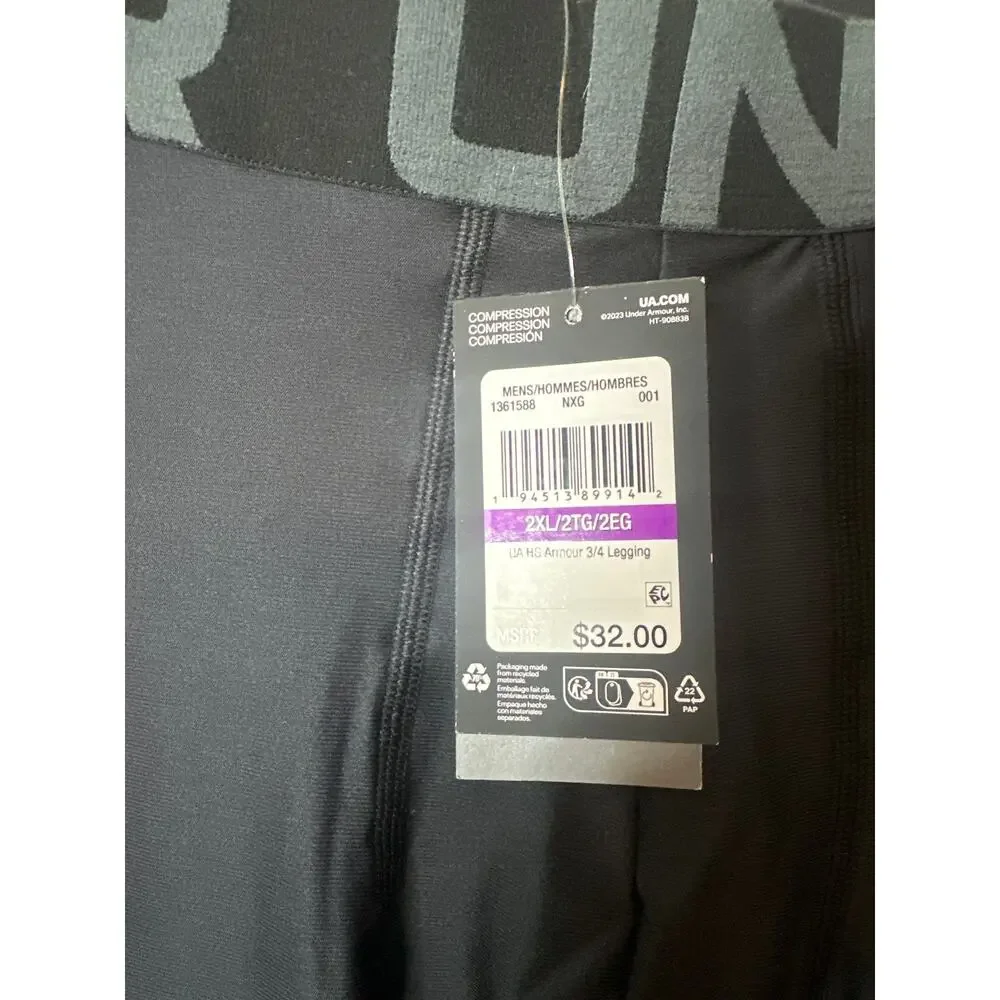 Under Armour Men's Heatgear 3/4 Leggings in Black, size XXL o - Picture 3 of 4